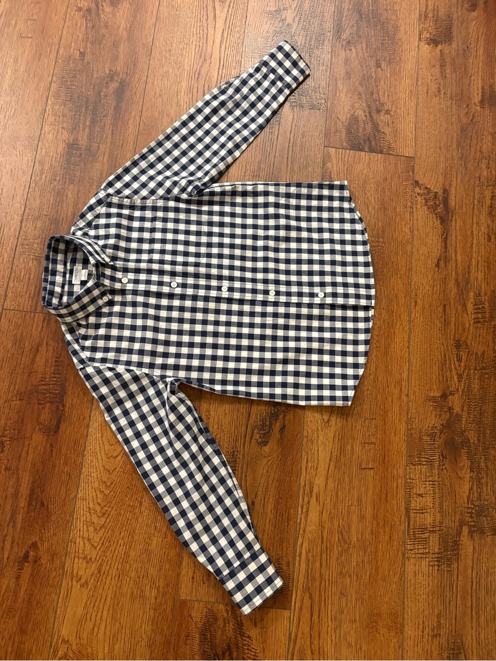 Crewcuts Boys Size 8 Navy White Gingham Check Cotton Button Down Shirt